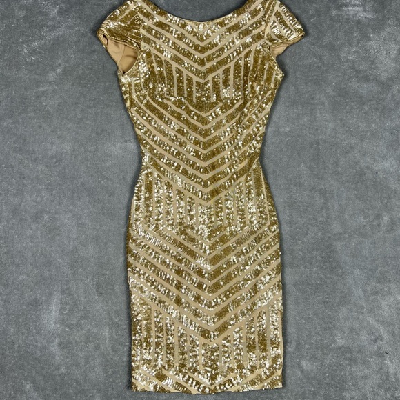 Dress the Population Dress Womens Small Tabitha Gold Sequin Feminine Party Mini - Picture 3 of 10